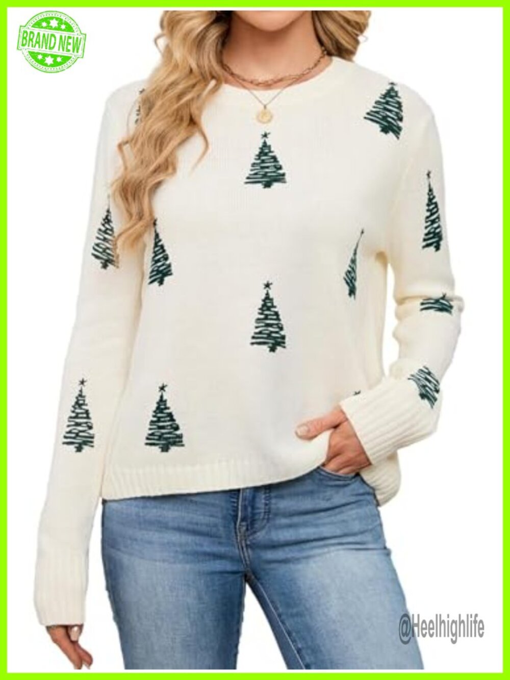 SunnyMelody Women's Tree Print Crewneck Long Sleeve Knit Pullover Sweater